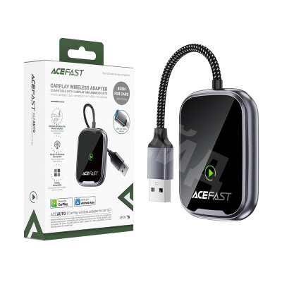 Адаптер USB Acefast QC1 (CarPlay/Android Auto, беспроводной, с адаптером Type-C) Серый