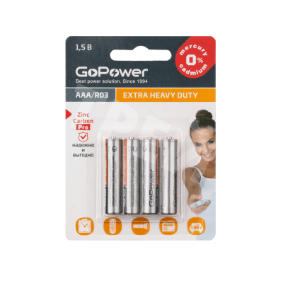 Батарейка AAA R03 GoPower Heavy Duty 1.5V (4 шт. в блистере)