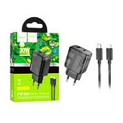 Сетевое зарядное устройство USB/Type-C Hoco CS23A (30W, QC3.0, PD, 2 порта, кабель Type-C-Lightning) Черный