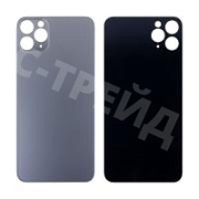Задняя крышка для iPhone 11 Pro Max (A2218) Серый (стекло, монолит, широкий вырез под камеру, логотип) - Премиум
