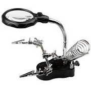 Держатель TE-801 (с лупой, третья рука, подсветка, подставка под паяльник)