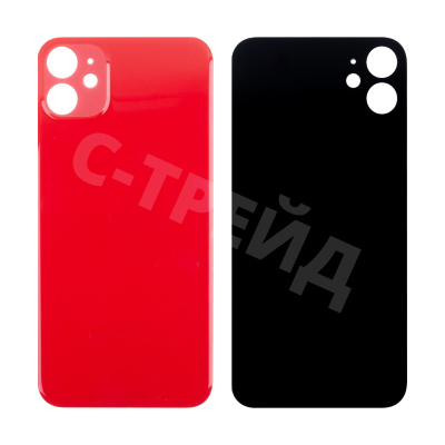 Задняя крышка для iPhone 11 (A2221) Красный (стекло, монолит, широкий вырез под камеру, логотип) - Премиум
