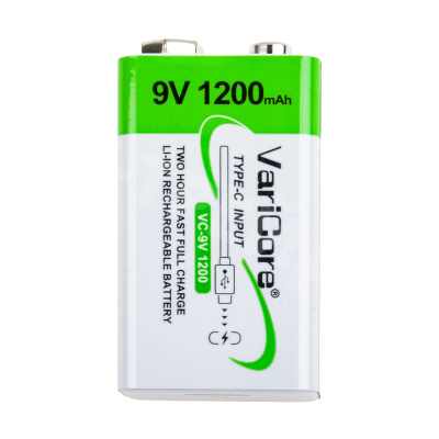 Аккумуляторные батарейки "Крона" 6LR61 VariCore Li-ion 9V 1200 mAh (перезаряжаемые, зарядка через Type-C)