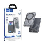 Внешний аккумулятор (Power Bank) Hoco Q46 5000mAh (20W, PD, USB-C, MagSafe 15W, держатель для карт и смартфона) Серый