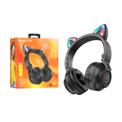 Беспроводные наушники Bluetooth Borofone BO18 Cat Ear (накладные, кошачьи ушки) Черный