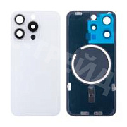 Задняя крышка для iPhone 15 Pro (A3102) в сборе со стеклом камеры Белый (стекло, монолит, MagSafe, логотип) - Премиум