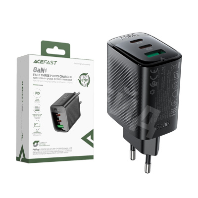 Сетевое зарядное устройство USB/Type-C Acefast A108 (67W, PD, 3 порта, GaN) Черный