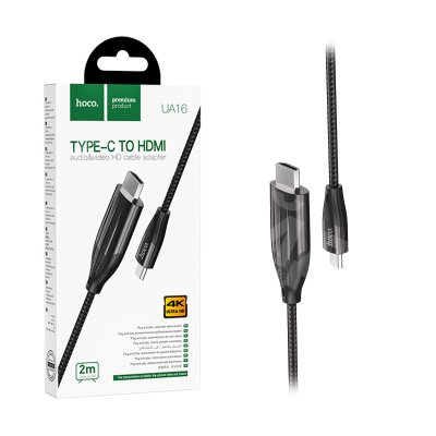 Кабель Type-C - HDMI Hoco UA16 (4K/30 Hz, оплетка нейлон, 2 м) Серый