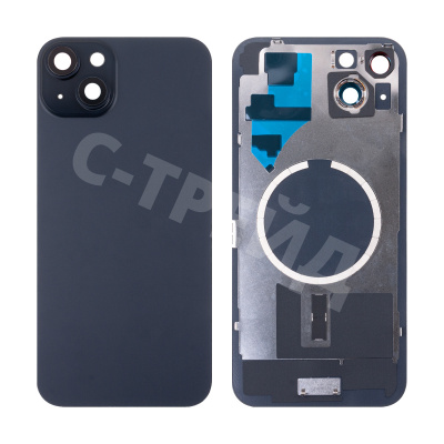 Задняя крышка для iPhone 15 Plus (A3094) в сборе со стеклом камеры Черный (стекло, монолит, MagSafe, логотип) - Премиум