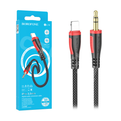 Кабель AUX "3,5 мм" Jack - Lightning Borofone BL14 (оплетка нейлон) Черный