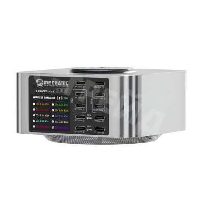 Зарядная станция Mechanic X Power (150W, 10 портов, 5USB-QC3.0/5Type-C-PD, Qi 15W, LCD)