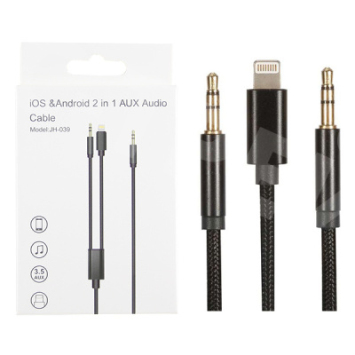 Кабель AUX - 2 в 1 "3,5 мм" Jack - Lightning JH-039 Черный