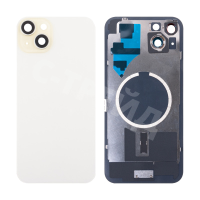 Задняя крышка для iPhone 15 Plus (A3094) в сборе со стеклом камеры Желтый (стекло, монолит, MagSafe, логотип) - Премиум