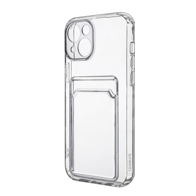 Чехол-накладка для iPhone 14 Plus (с защитой камеры, карманом для карт, прозрачный)